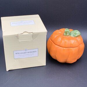 Williams-Sonoma Covered Pumpkin Crock Soup Bowl Orange Ceramic Handmade Portugal
